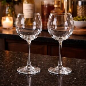 Vintage Clear Bowl Wine Glasses Set of 2 Stemware 8.5" Tall